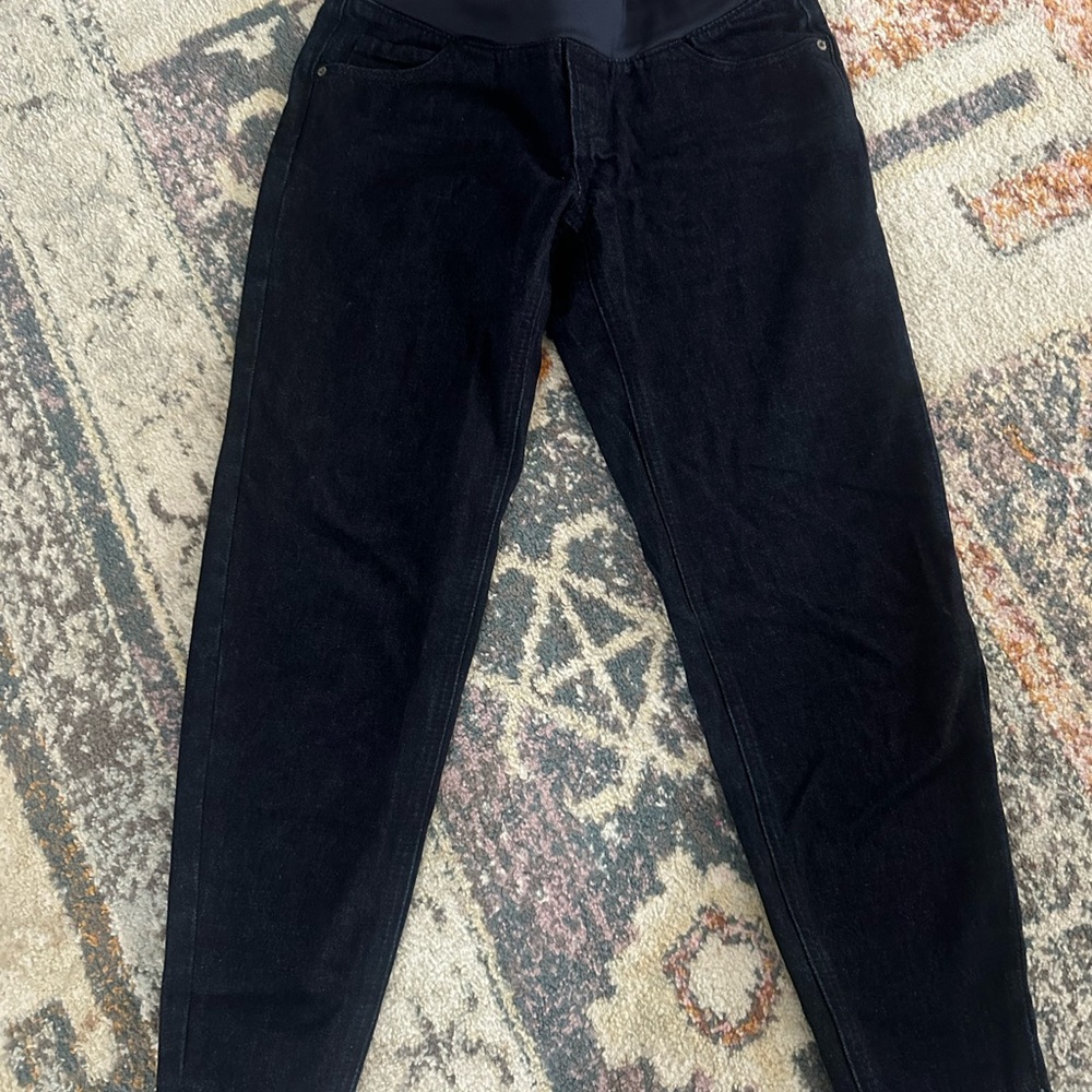 Maternity Jeans Old Navy straight leg front low panel dark wash jeans